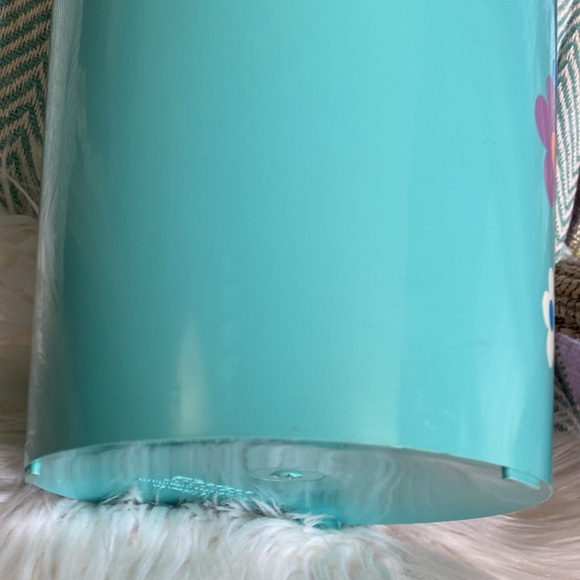 Vintage 60s Mod Hostess Floral Teal Trash Can Bin Scalloped Blue Flower Power - Picture 10 of 11